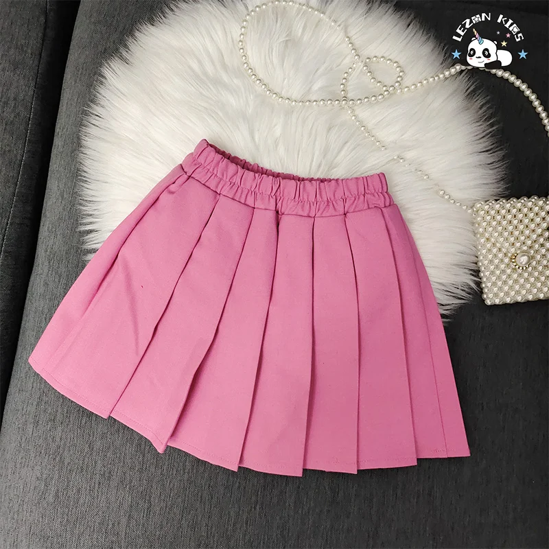 LEZONKIDS - Custom Kids Two-Piece Set Pleated Cotton Blazer Dot Pattern Girls Skirt for 2-14 Year Olds